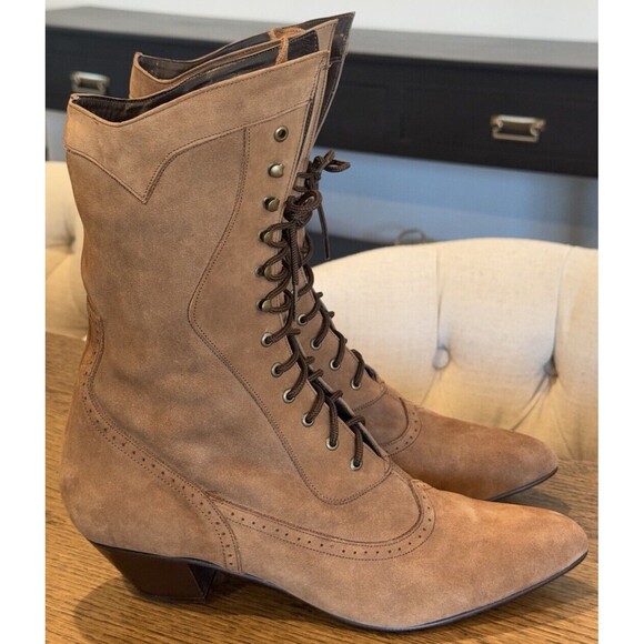Oak Tree Farms Brown Suede Leather Victorian Western Lace Up Boots Women’s Sz 11 - Picture 1 of 9